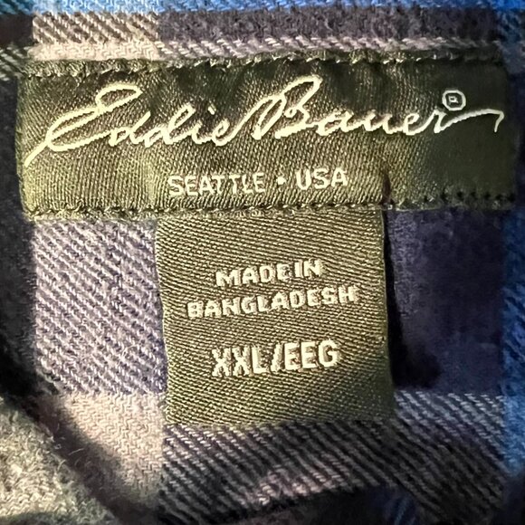 Eddie Bauer Blues & White 100% Cotton Flannel Button-Up SZ XXL - Picture 2 of 5